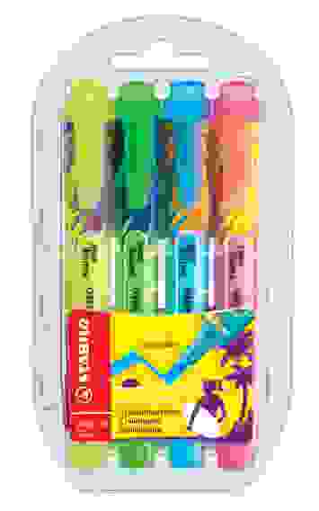 НАБОР ТЕКСТОВЫДЕЛИТЕЛЕЙ STABILO SWING COOL BEACH 4ШТ/УП: ЖЕЛТЫЙ, СИНИЙ, ЗЕЛЕНЫЙ, РОЗОВЫЙ 1-4ММ БЛИСТ