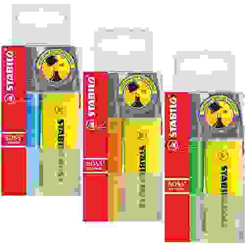 НАБОР ТЕКСТОВЫДЕЛИТЕЛЕЙ STABILO BOSS ORIGINAL 2 ЦВ/УП: ЖЕЛТЫЙ+ЗЕЛЕНЫЙ, ЖЕЛТЫЙ+ОРАНЖЕВЫЙ, ЖЕЛТЫЙ+СИНИ