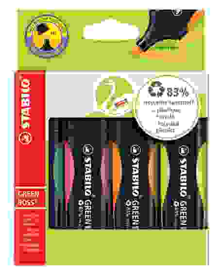 НАБОР ТЕКСТОВЫДЕЛИТЕЛЕЙ STABILO GREEN BOSS 4 ЦВ/УП: ЖЕЛТЫЙ, ЗЕЛЕНЫЙ, ОРАНЖЕВЫЙ, РОЗОВЫЙ 2-5ММ БЛИСТ