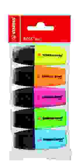 НАБОР ТЕКСТОВЫДЕЛИТЕЛЕЙ STABILO BOSS MINI 5 ШТ/УП, ЦВЕТА: ЖЕЛТЫЙ, СИНИЙ, ЗЕЛЕНЫЙ, ОРАНЖЕВЫЙ, РОЗОВЫЙ