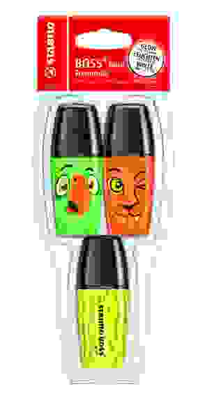 НАБОР ТЕКСТОВЫДЕЛИТЕЛЕЙ STABILO BOSS MINI FUNNIMALS, 3 ШТ/УП: ЖЕЛТЫЙ, ЗЕЛЕНЫЙ, ОРАНЖЕВЫЙ, 2-5 ММ, Б