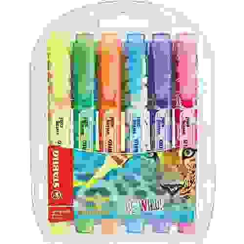 НАБОР МАРКЕРОВ STABILO SWING COOL BE WILD 6ШТ/УП, ЦВЕТА: ЖЕЛТЫЙ, ГОЛУБОЙ, ЗЕЛЕНЫЙ, РОЗОВЫЙ, ОРАНЖЕВ