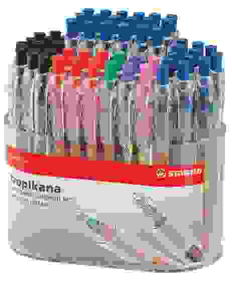 РУЧКА ШАРИКОВАЯ АВТОМАТИЧЕСКАЯ STABILO TROPIKANA 338 55ШТ. В ДИСПЛЕЕ, ЦВЕТ ЧЕРНИЛ: СИНИЙ-22, ЧЕРНЫЙ-