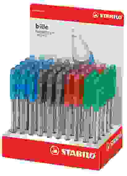 РУЧКА ШАРИКОВАЯ STABILO BILLE 508 50ШТ. В ДИСПЛЕЕ, ЦВЕТ ЧЕРНИЛ: СИНИЙ-15, ЧЕРНЫЙ-15, КРАСНЫЙ-12, ЗЕЛ