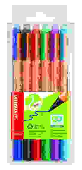 НАБОР КАПИЛЛЯРНЫХ РУЧЕК STABILO GREENpoint, 0.8 ММ, 6 ШТ/УП.(СИН.,ЧЕРН.,КРАС.,ЗЕЛ.,СИР.,БИР.)