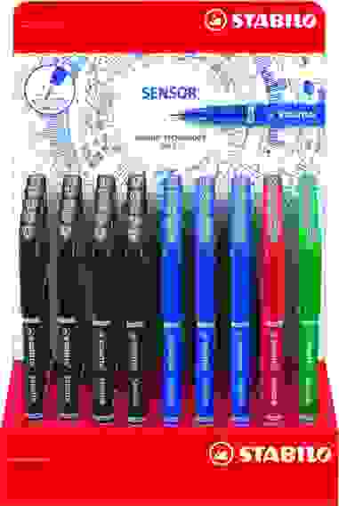 РУЧКА КАПИЛЛЯРНАЯ STABILOsensor В ДИСПЛЕЕ 45ШТ, ЦВЕТ ЧЕРНИЛ: СИНИЙ, ЧЕРНЫЙ, КРАСНЫЙ, ЗЕЛЕНЫЙ, 0,3ММ