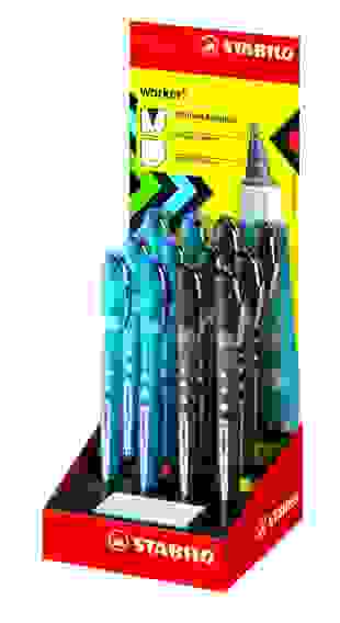 РУЧКА-РОЛЛЕР STABILO BIONIC WORKER, 0,5ММ, ЦВЕТ КОРПУСА: СИНИЙ - 6ШТ, ЧЕРНЫЙ - 6 ШТ, 12 ШТ В ДИСПЛЕЕ