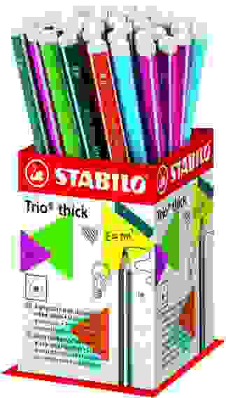 КАРАНДАШ ЧEРНОГРАФИТНЫЙ STABILO TRIO 399 HB, КОРПУС АССОРТИ, ДИСПЛЕЙ