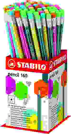 КАРАНДАШ ЧEРНОГРАФИТНЫЙ STABILO PENCIL 160 HB С ЛАСТИКОМ, КОРПУС АССОРТИ, ДИСПЛЕЙ