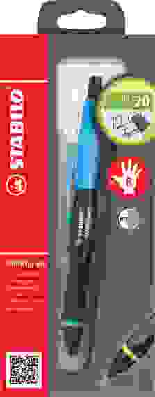 КАРАНДАШ МЕХАНИЧЕСКИЙ STABILO SMARTgraph ДЛЯ ПРАВШЕЙ, КОРПУС: ЧЕРНЫЙ/ГОЛУБОЙ, 0,7ММ, HB, 3 ЗАПАСНЫХ