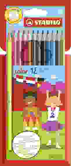 НАБОР ЦВЕТНЫХ КАРАНДАШЕЙ 10 БАЗОВЫХ + 2 ФЛУОРЕСЦЕНТНЫХ ЦВЕТА, КАРТОННЫЙ ФУТЛЯР NEW DESIGN