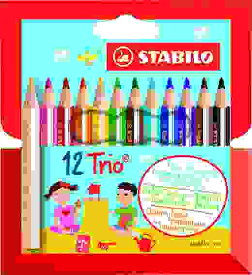 НАБОР ЦВЕТНЫХ КАРАНДАШЕЙ STABILO TRIO, УКОРОЧЕННЫЕ, 12ЦВ, КАРТОННЫЙ ФУТЛЯР NEW DESIGN