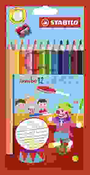 НАБОР ЦВЕТНЫХ КАРАНДАШЕЙ STABILO JUMBO УТОЛЩЕННЫЕ 12 ЦВ+ТОЧИЛКА, КАРТОН