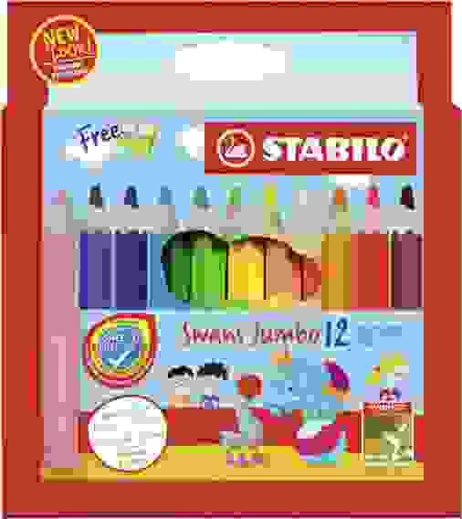 НАБОР УТОЛЩЕННЫХ ЦВЕТНЫХ КАРАНДАШЕЙ STABILO JUMBO, ДИАМ.ГРИФ 5мм, В ВЫДВИГАЮЩЕМСЯ ФУТЛЯРЕ 12 ЦВЕТОВ