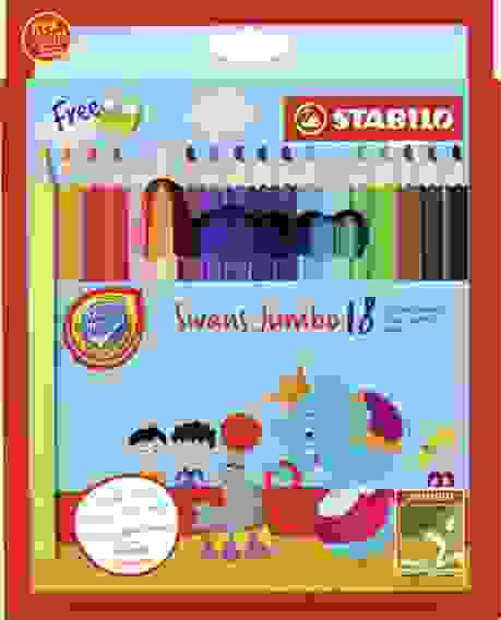 НАБОР УТОЛЩЕННЫХ ЦВЕТНЫХ КАРАНДАШЕЙ STABILO SWANS JUMBO В ВЫДВИГАЮЩЕМСЯ ФУТЛЯРЕ-ПОДСТАВКЕ, 18 ЦВЕТОВ