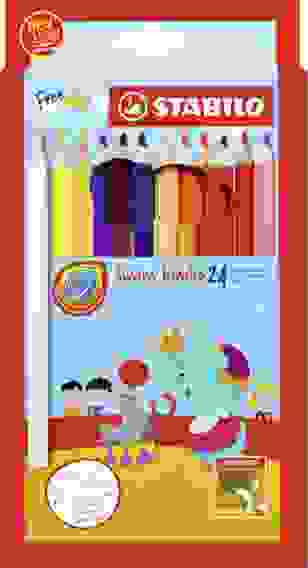 НАБОР УТОЛЩЕННЫХ ЦВЕТНЫХ КАРАНДАШЕЙ STABILO SWANS JUMBO В ВЫДВИГАЮЩЕМСЯ ФУТЛЯРЕ-ПОДСТАВКЕ, 24 ЦВЕТА