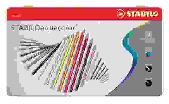 НАБОР АКВАРЕЛЬНЫХ ЦВЕТНЫХ КАРАНДАШЕЙ STABILOaquacolor 36 ЦВ, МЕТАЛЛИЧЕСКИЙ ФУТЛЯР