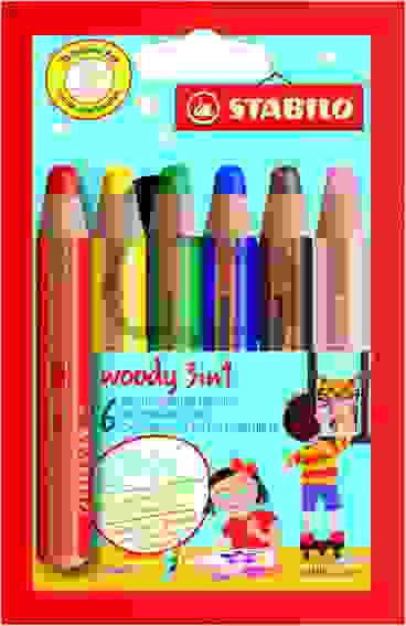 НАБОР СУПЕРТОЛСТЫХ ЦВЕТНЫХ КАРАНДАШЕЙ STABILO WOODY 6ЦВ, КАРТОННЫЙ ФУТЛЯР