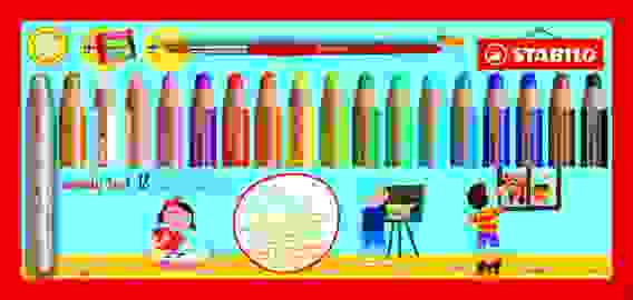 НАБОР СУПЕРТОЛСТЫХ ЦВЕТНЫХ КАРАНДАШЕЙ STABILO WOODY 18ЦВ КАРТОННЫЙ ФУТЛЯР
