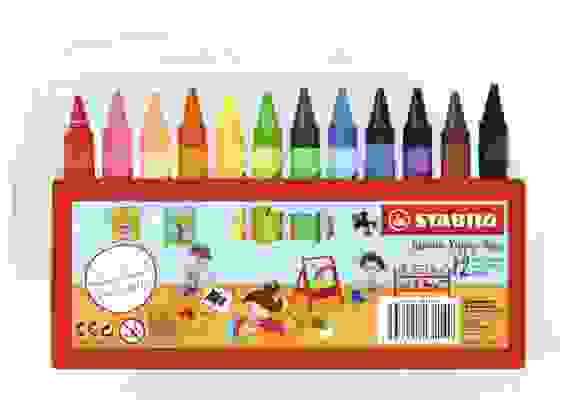 НАБОР УТОЛЩЕННЫХ ВОСКОВЫХ МЕЛКОВ STABILO JUMBO, ДИАМЕТР 10ММ, 12 ЦВЕТОВ, ПЛАСТИК