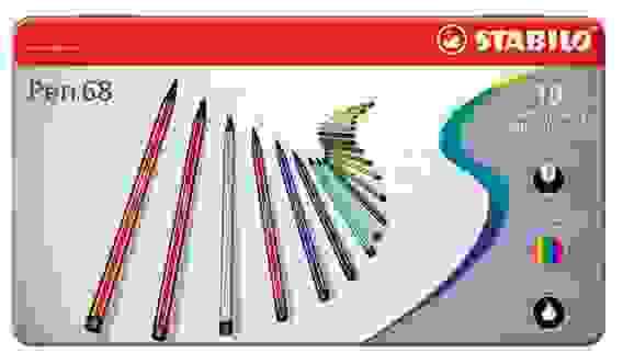 НАБОР ФЛОМАСТЕРОВ STABILO PEN 68 10 ЦВ, МЕТАЛЛИЧЕСКИЙ ФУТЛЯР