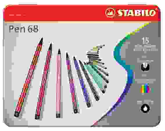 НАБОР ФЛОМАСТЕРОВ STABILO PEN 68 15 ЦВ, МЕТАЛЛИЧЕСКИЙ ФУТЛЯР