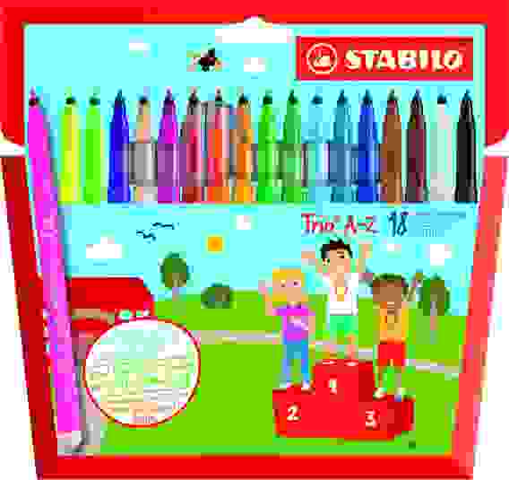 НАБОР ФЛОМАСТЕРОВ STABILO TRIO A-Z С ТРЕХГРАННОЙ ЗОНОЙ ОБХВАТА 18 ЦВ КАРТОННЫЙ ФУТЛЯР, NEW DESIGN