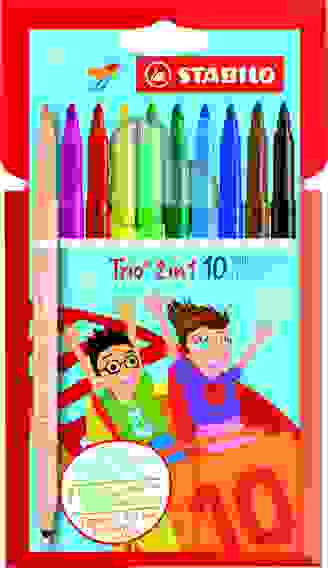 НАБОР ФЛОМАСТЕРОВ STABILO TRIO 2В1 ДВУСТОРОННИЕ С ТРЕХГРАННОЙ ФОРМОЙ ОБХВАТА, 10 ШТХ2ЦВЕТА, ПЛАСТИКО