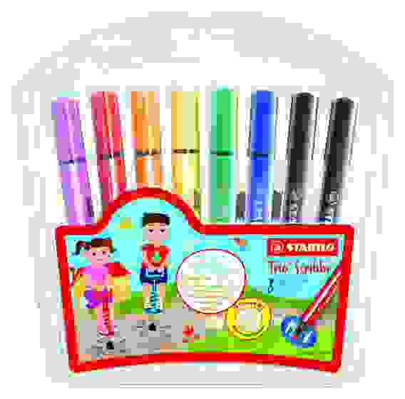 НАБОР ФЛОМАСТЕРОВ STABILO TRIO SCRIBBI С ПРУЖИНЯЩИМ НАКОНЕЧНИКОМ 8ЦВ., ПЛАСТИКОВЫЙ ФУТЛЯР