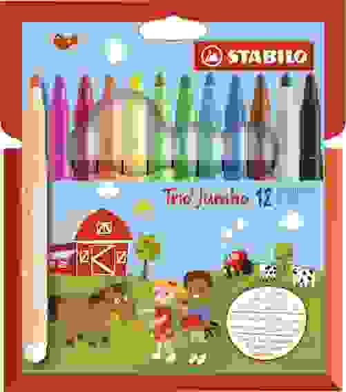 НАБОР ФЛОМАСТЕРОВ STABILO TRIO JUMBO УТОЛЩЕННЫЕ 12 ЦВ КАРТОН