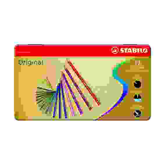 НАБОР ЦВЕТНЫХ КАРАНДАШЕЙ С ТОНКИМ ГРИФЕЛЕМ STABILO Original ДЛЯ ГРАФИКОВ, ХУДОЖНИКОВ 12ЦВ, МЕТАЛЛИЧ
